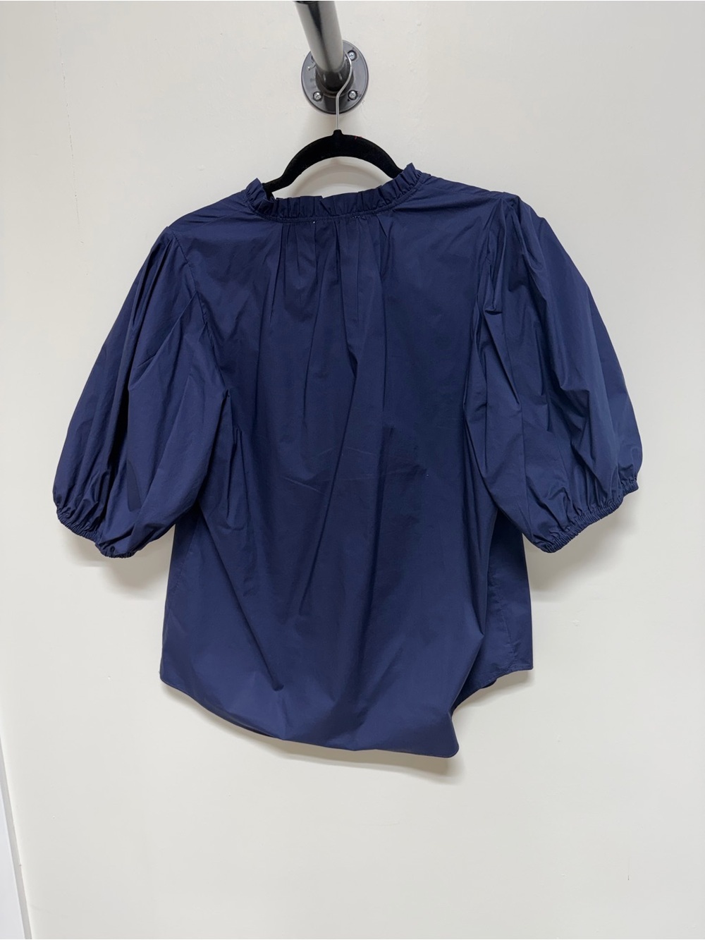 Caryn Lawn Navy Blue Puff Sleeve Popover Blouse - Picture 3 of 3